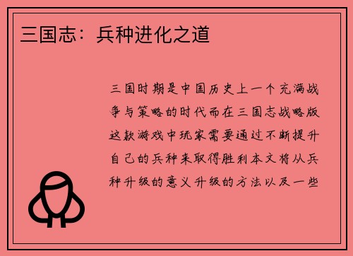三国志：兵种进化之道
